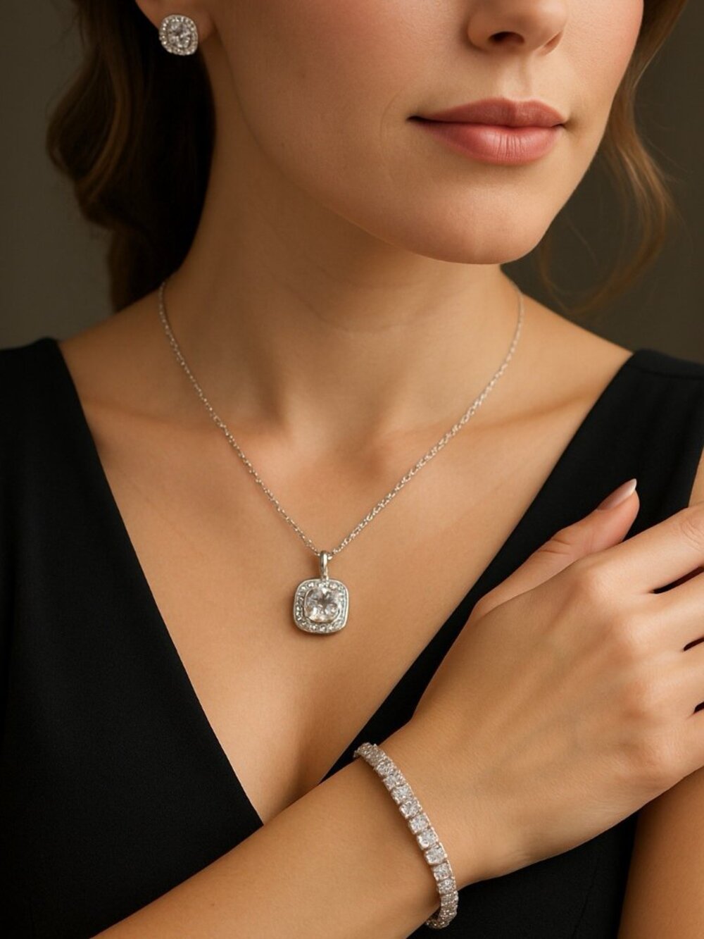 Danecraft Silver Plated CZ Necklace Bracelet Earrings Set NWT
